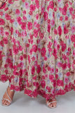 Printed Satin Silk Pink Long Dress