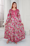 Printed Satin Silk Pink Long Dress