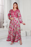 Printed Satin Silk Pink Long Dress