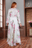 Printed Satin Silk White Long Dress