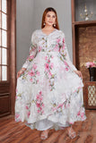 Printed Satin Silk White Long Dress