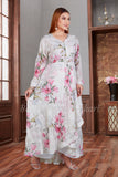 Printed Satin Silk White Long Dress