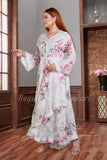 Printed Satin Silk White Long Dress