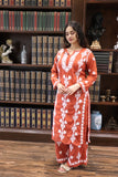 Charming Rust muslin Chikankari Kurta with Pant Ensemble