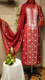 Red Moonga Silk Outfit with Crystal Work Semistiche  (Can  change the colour again and again)d