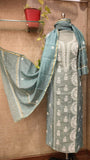 Ash Blue Moonga Silk Outfit with Crystal Work Semistiched  (Can  change the colour again and again)