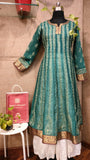 British green chanderi anarkali