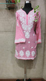 Pink cotton mul printed short kurti