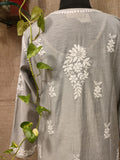 Sana grey chanderi cotton daman work kurta