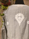 Sana grey chanderi cotton dyeble  ful work kurta