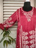 Classic Maroon SoftSilk Chikankari Charm kurta