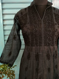 Black  Chanderi Chikankari A-line kurta