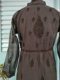 Black  Chanderi Chikankari A-line kurta