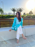 Sky Blue Muslin Silk Short Kurta