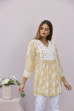 Beige Muslin Silk Short Kurti