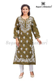 Mehr Mehandi Green Polka Dot Cotton Kurti