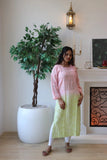 Light Pink With Light Green Shade Muslin Mukaish Kurta