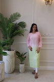 Light Pink With Light Green Shade Muslin Mukaish Kurta