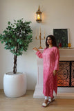 Red and Rose Pink Shade Muslin Mukaish Kurta