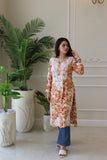 Orange Printed Modal Kurta