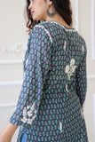 Mul blue flower pinted chikakakari kurti