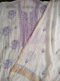 Pure Chanderi Dress Material with Purple Thread Chikankari Handwork