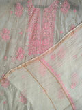 Pure Chanderi Dress Material with Pink Thread Chikankari Handwork