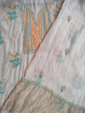 Pure Chanderi Dress Material with Firozi and yellow Thread Chikankari Handwork