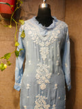 Aasmani Blue Frill Chikankari Two-Shaded Kurta