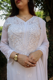 Dove White Georgette Kurti Set